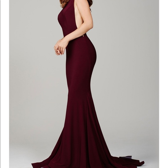 Jovani Burgundy Mermaid Gown low cut sides - Picture 3 of 8